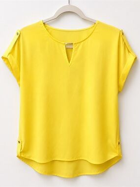 Calvin Klein Bright Yellow Short Sleeve Keyhole Blouse